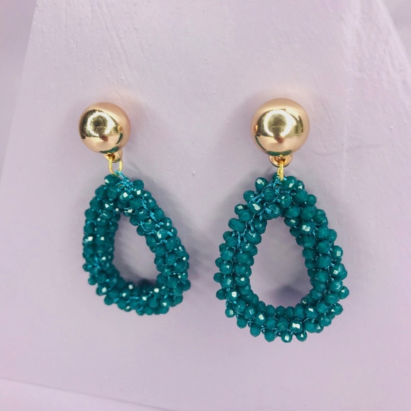Beaded Teardrop Earrings in Green - Picture 2 of 5